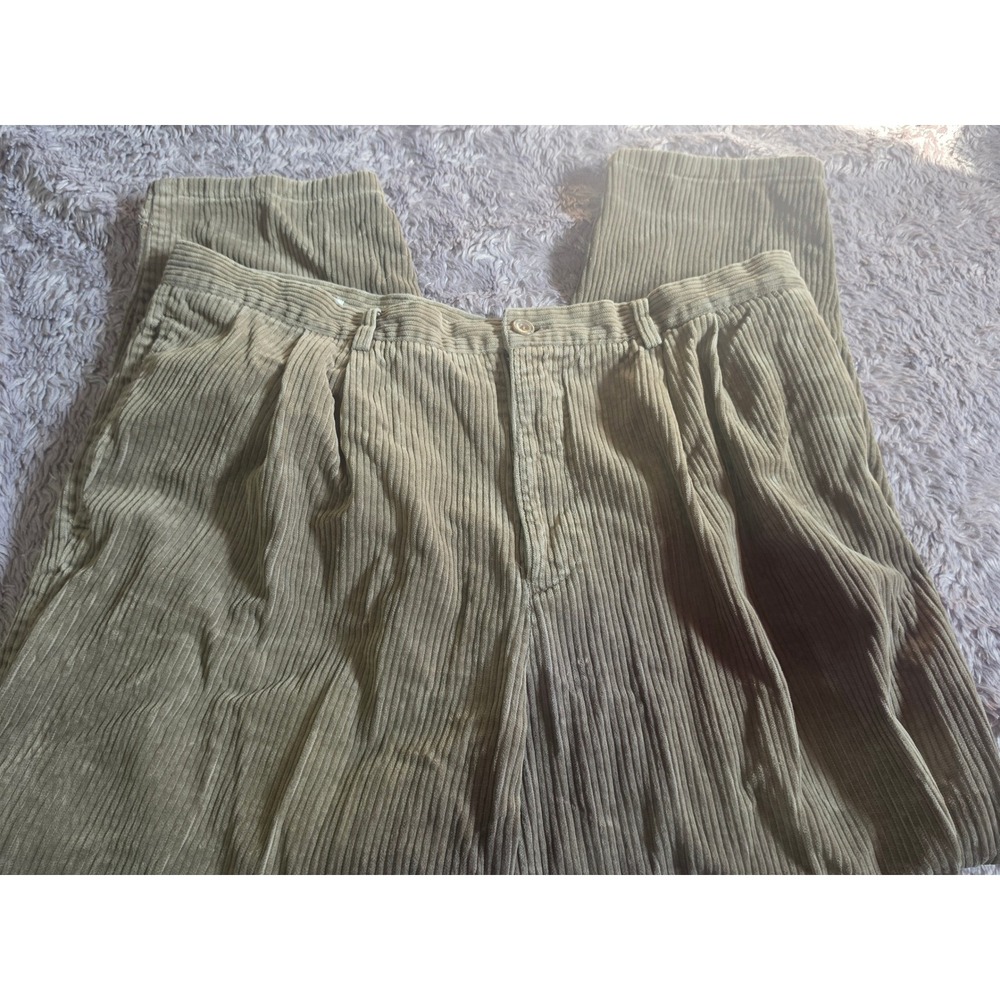 Vintage Pleated Corduroy Trousers Mens 42S Green 100% Cotton Wide Wale Pants